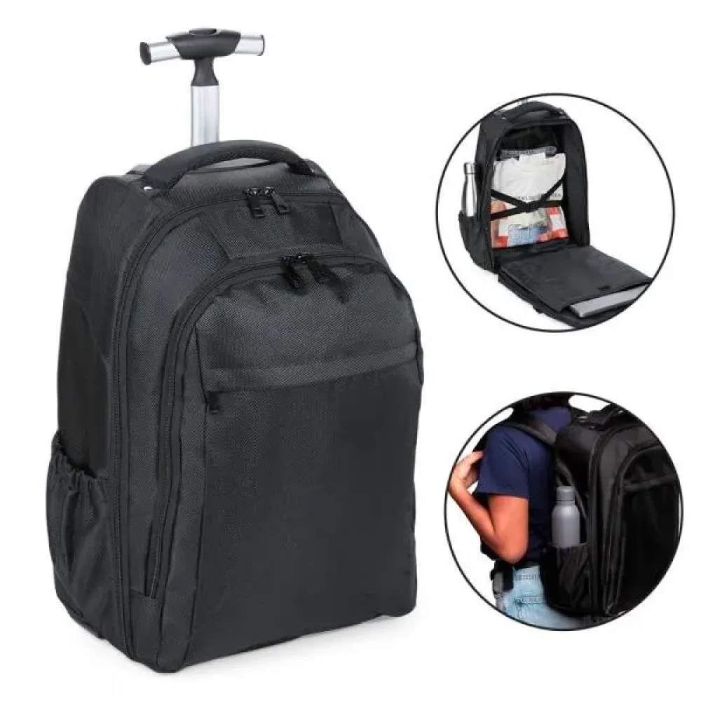 MOCHILA EM POLYESTER 600D COM RODINHA - 35L - PRETA-MA-00331