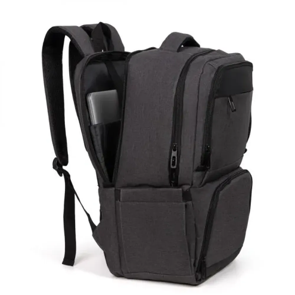 MOCHILA COM BOLSO TÉRMICO EM RPET - CINZA ESCURO - 24L
