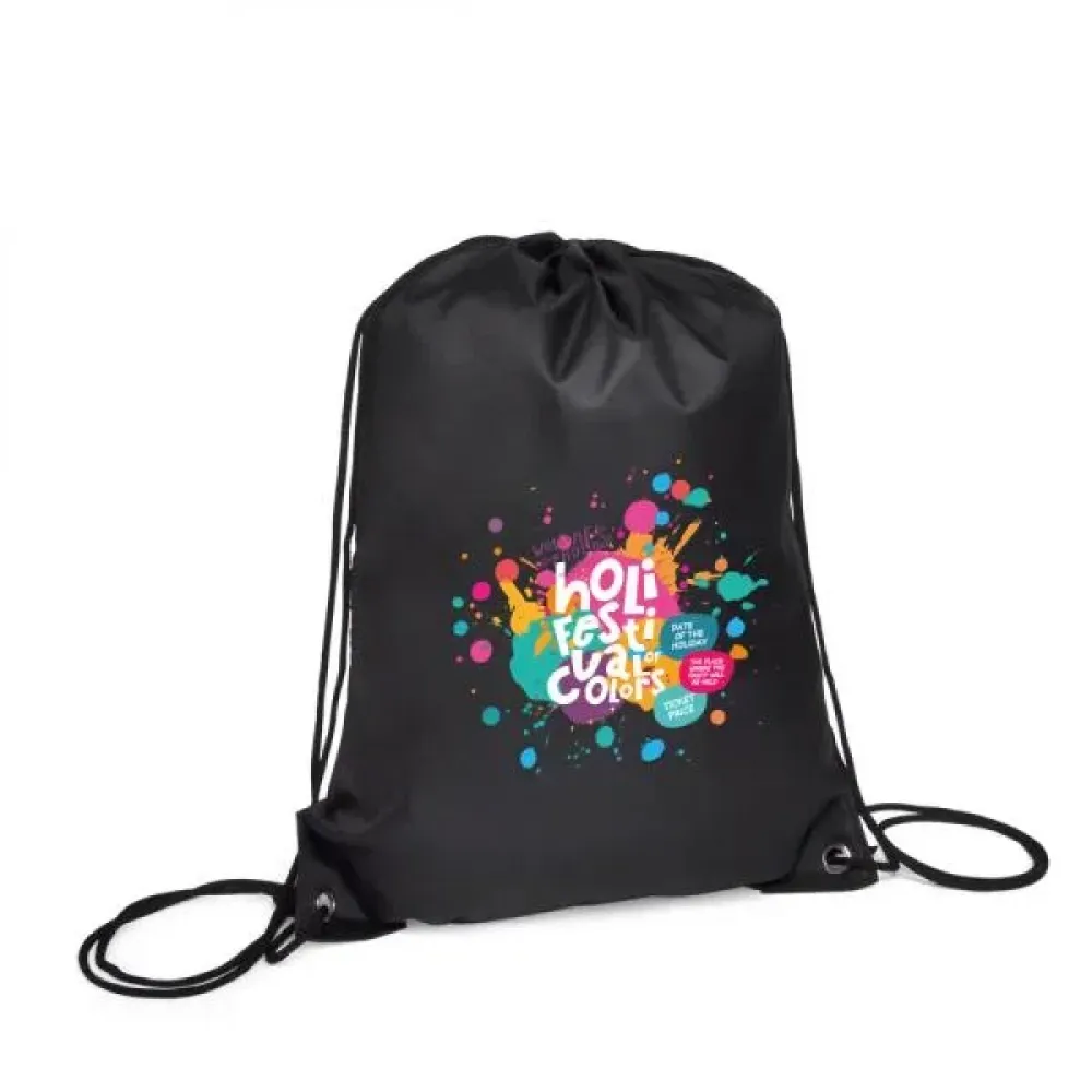 MOCHILA SACOLA EM NYLON 190D - PRETA - 42X32CM