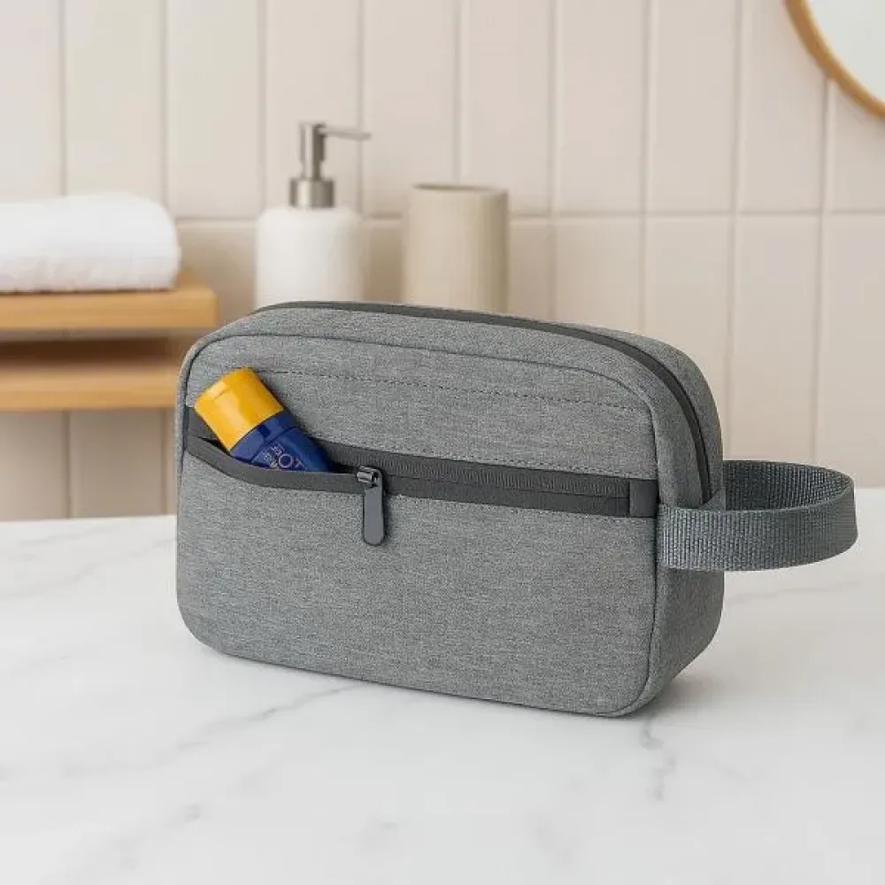 NECESSAIRE EM POLIESTER 300D - MELANGE CINZA