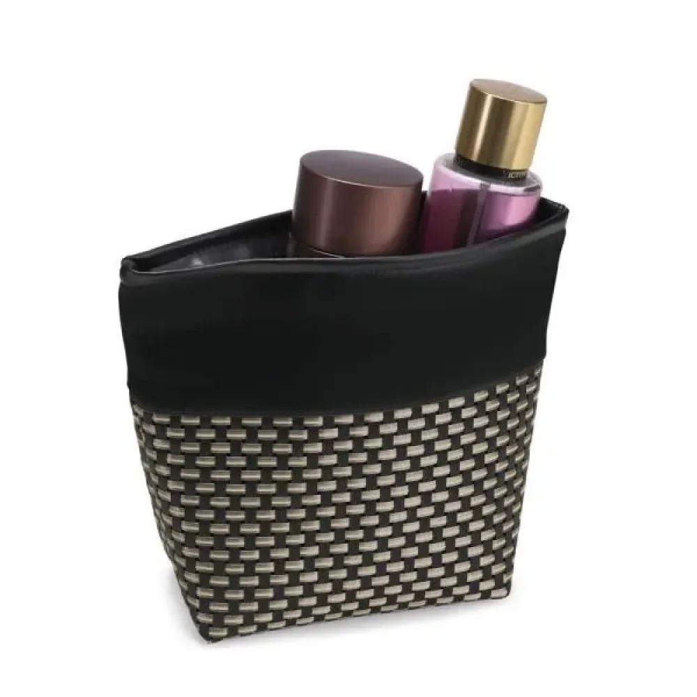 NECESSAIRE EM PVC E COURO SINTÉTICO - PRETO/XADREZ-MA-09411