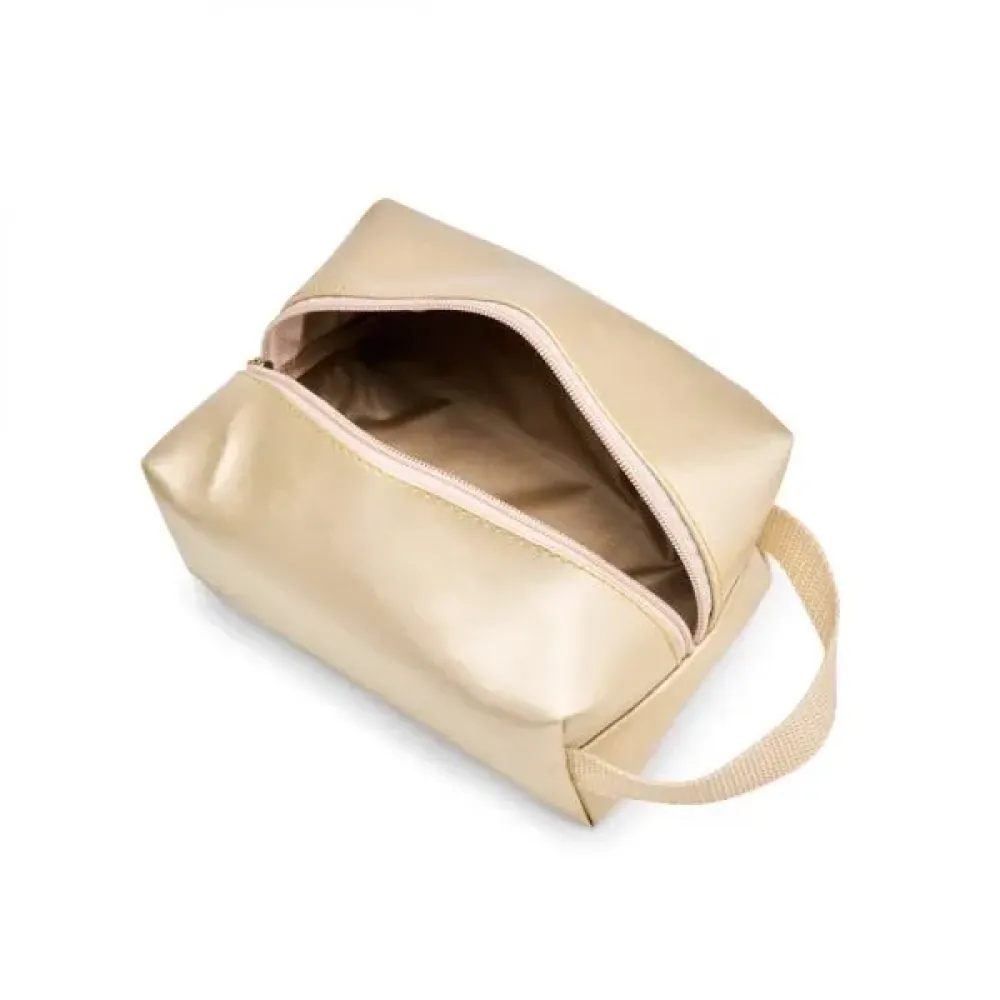 NECESSAIRE C/ ALÇA EM MATERIAL SINTÉTICO - CHAMPANHE