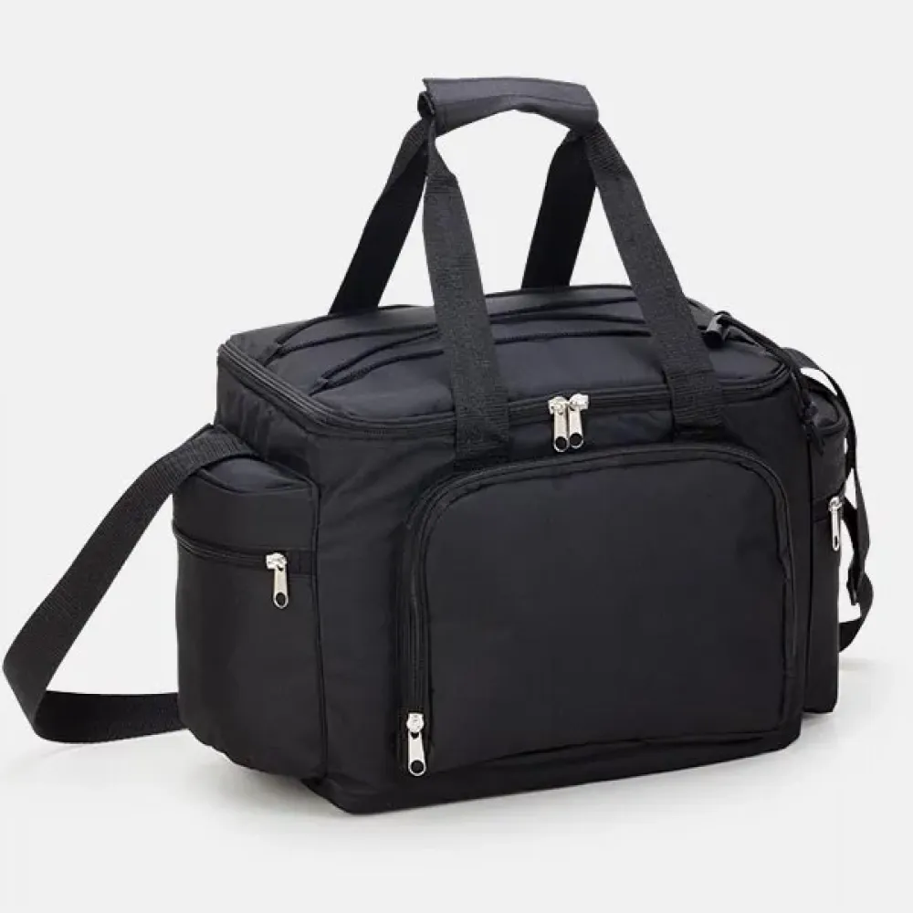 BOLSA TÉRMICA PRETA EM POLYESTER 600D, 300D E PEVA - 15L