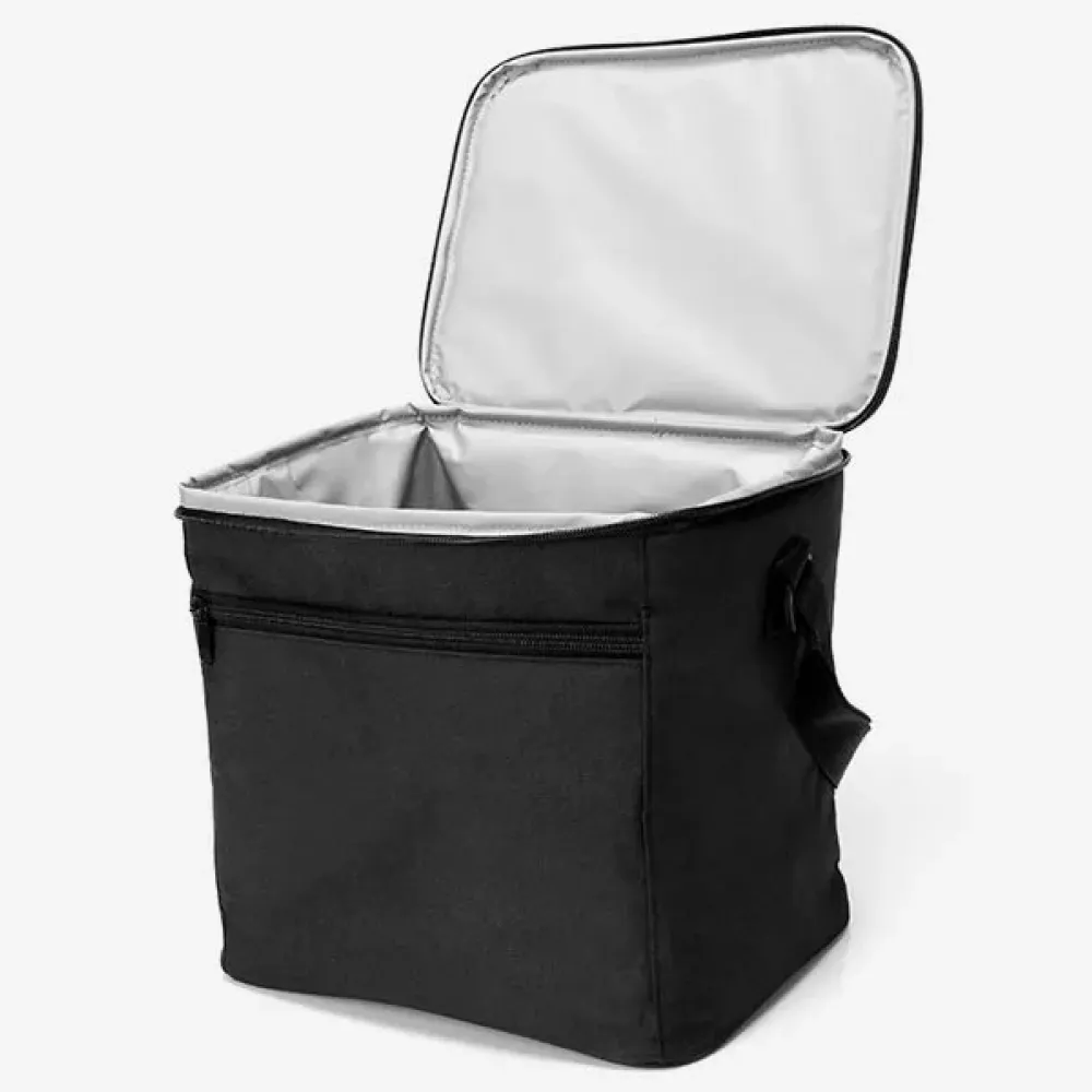 BOLSA TÉRMICA PRETA EM POLYESTER 600D/PEVA - 27X20X25CM