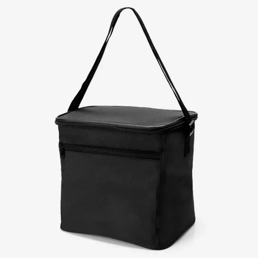 BOLSA TÉRMICA PRETA EM POLYESTER 600D/PEVA - 27X20X25CM