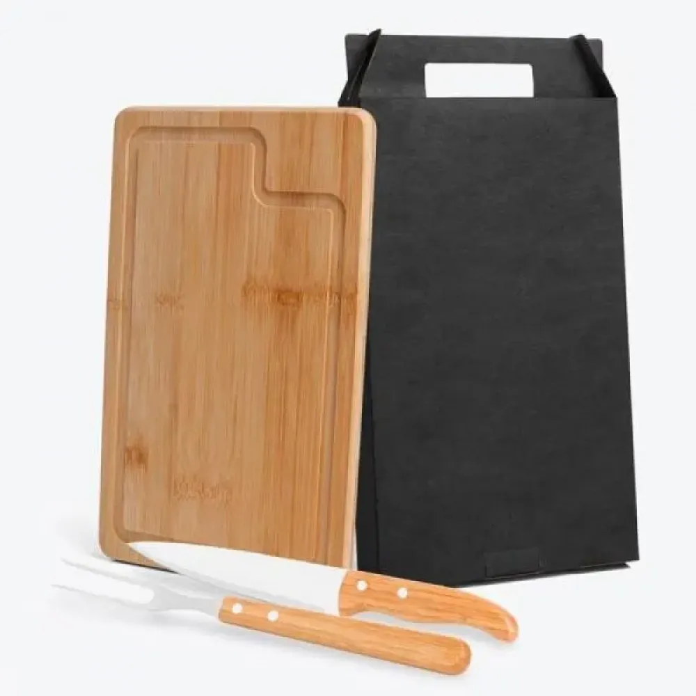 CONJ. PARA CHURRASCO EM BAMBU / MADEIRA / INOX DALLAS - 3 PÇS-MB-19063