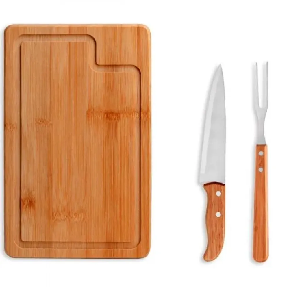 CONJ. PARA CHURRASCO EM BAMBU / MADEIRA / INOX DALLAS - 3 PÇS