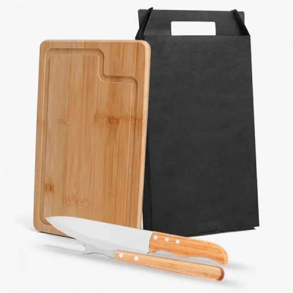 CONJ. PARA CHURRASCO EM BAMBU / MADEIRA / INOX DALLAS - 3 PÇS-MB-19093