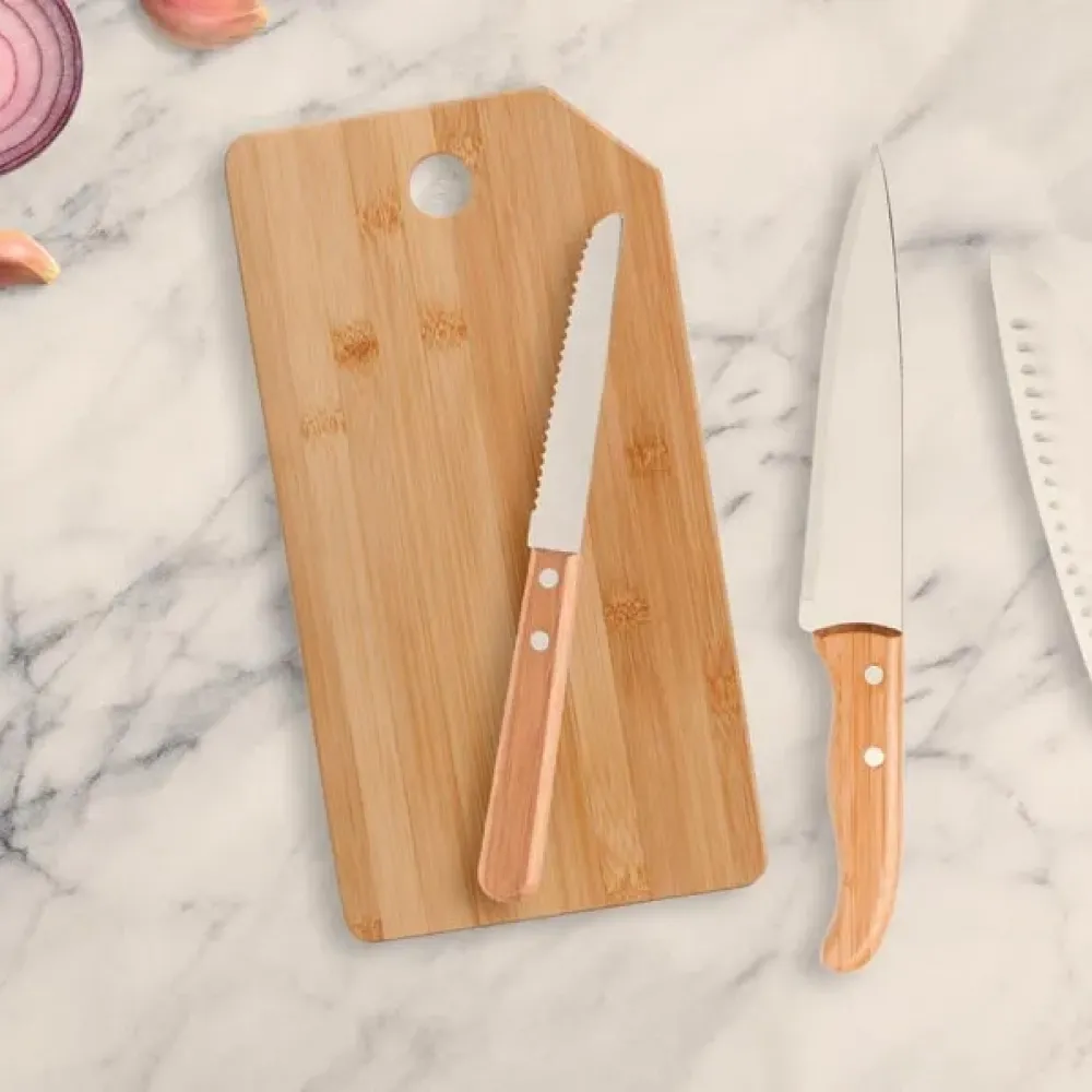 KIT COZINHA EM BAMBU COM TÁBUA E FACA SANTOKU - 4 PÇS-MB-20643