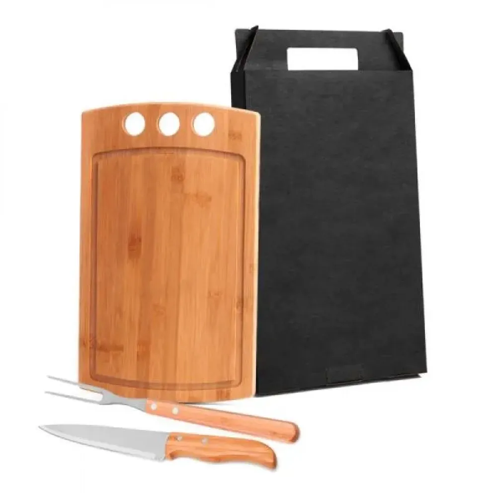 CONJ. PARA CHURRASCO EM BAMBU / MADEIRA / INOX - 3 PÇS-MB-21063
