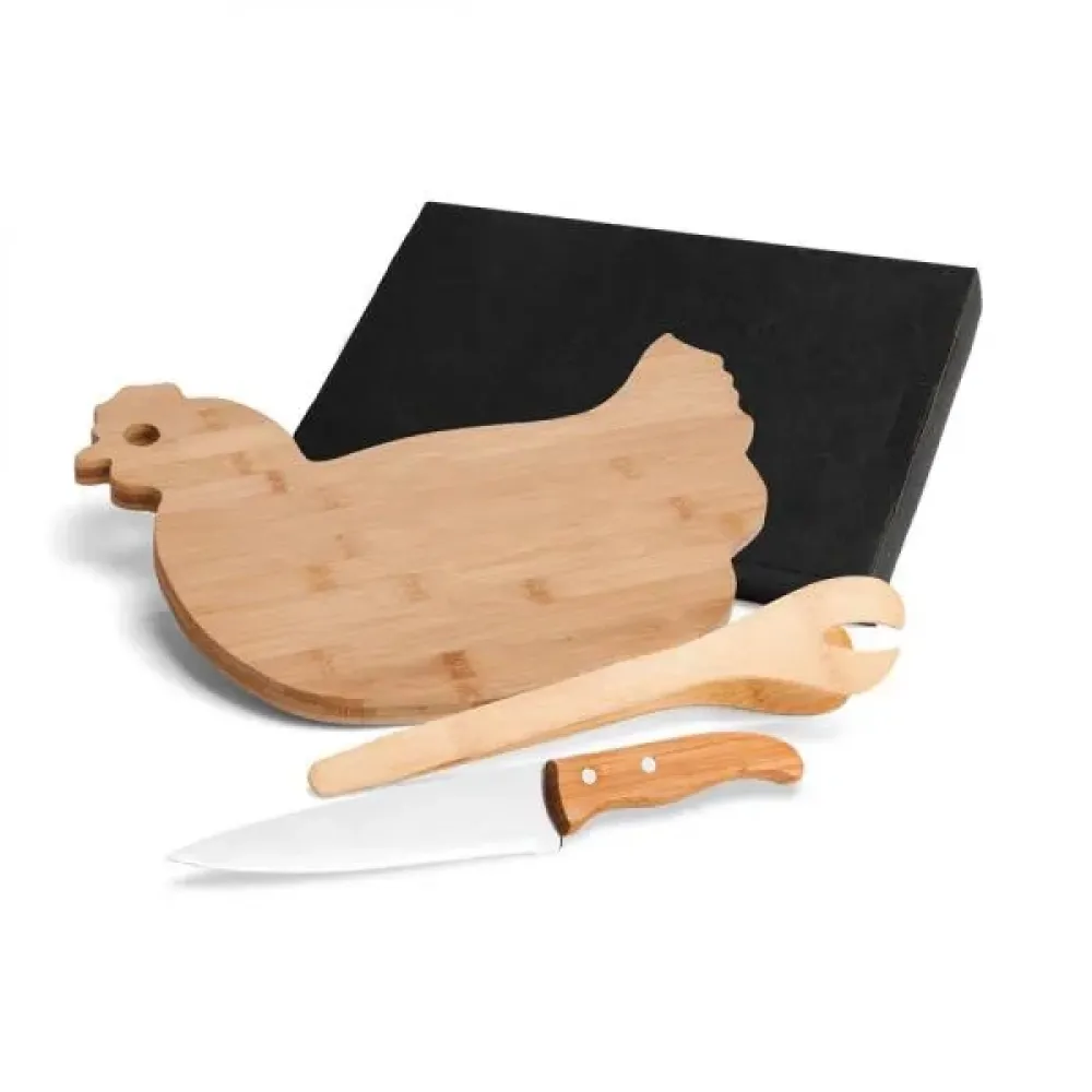 CONJ. PARA COZINHA EM BAMBU / INOX - 5 PÇS