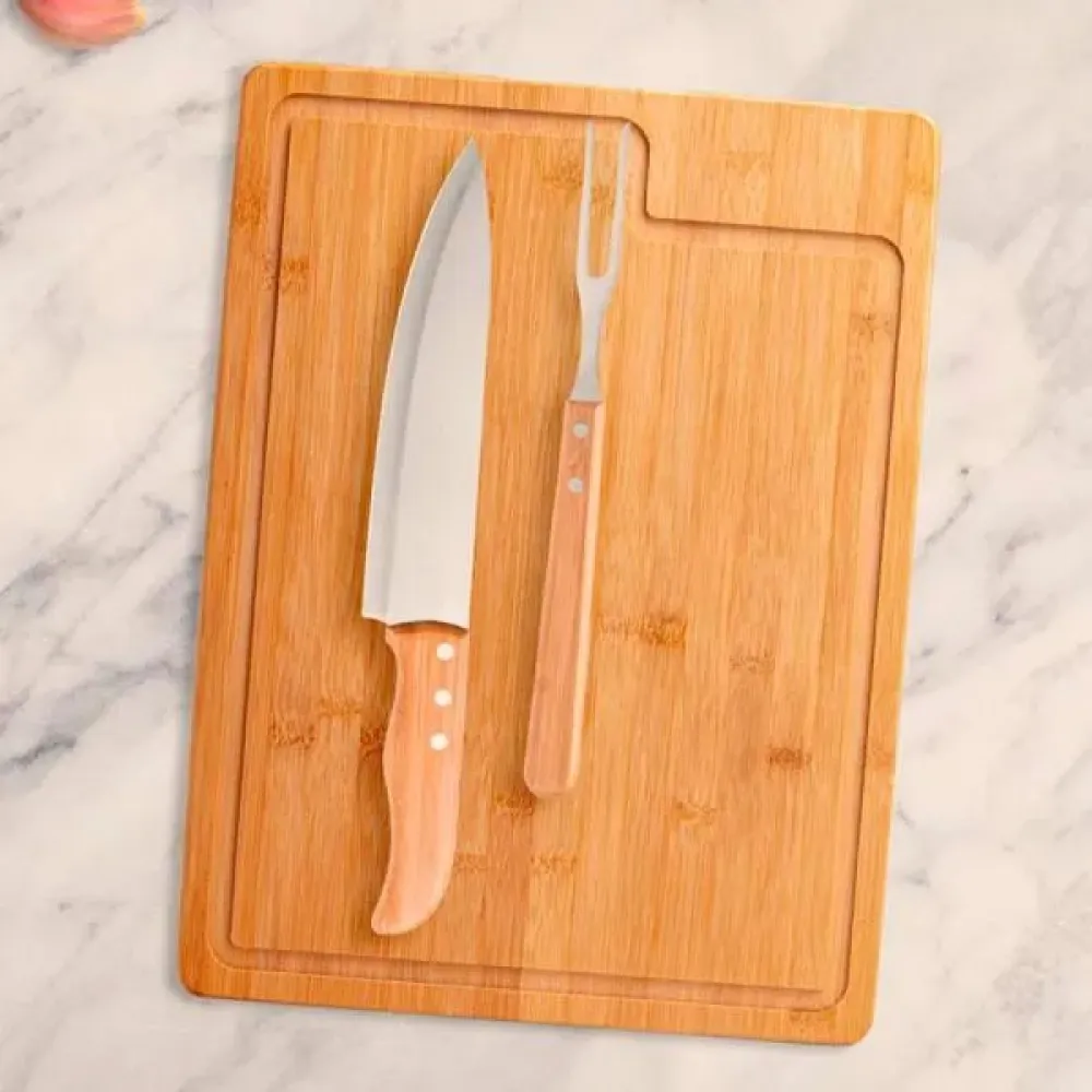 CONJ. PARA CHURRASCO EM BAMBU / INOX - 3 PÇS