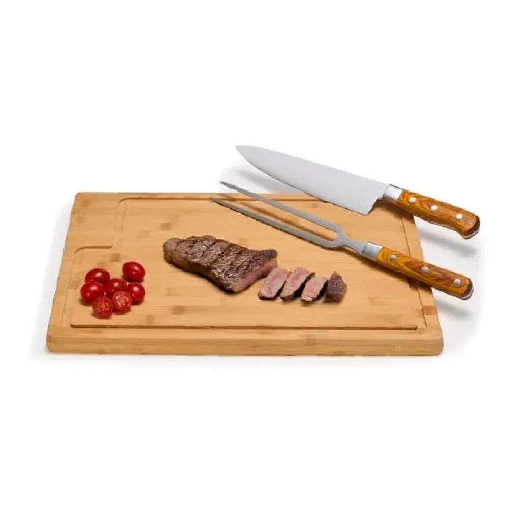 CONJ. PARA CHURRASCO PREMIUM EM BAMBU / MADEIRA / INOX - 3 PÇS