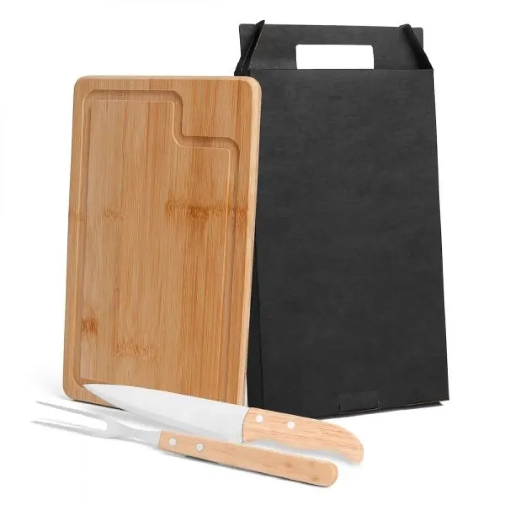 CONJ. PARA CHURRASCO EM BAMBU / INOX / MADEIRA - 3 PÇS.-MX-19066