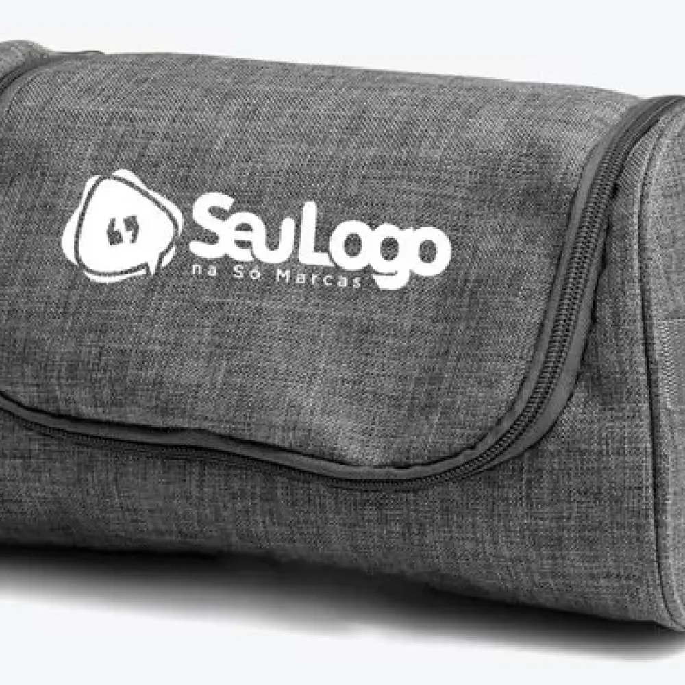 NECESSAIRE EM POLIESTER 300D COM GANCHO MELANGE CINZA
