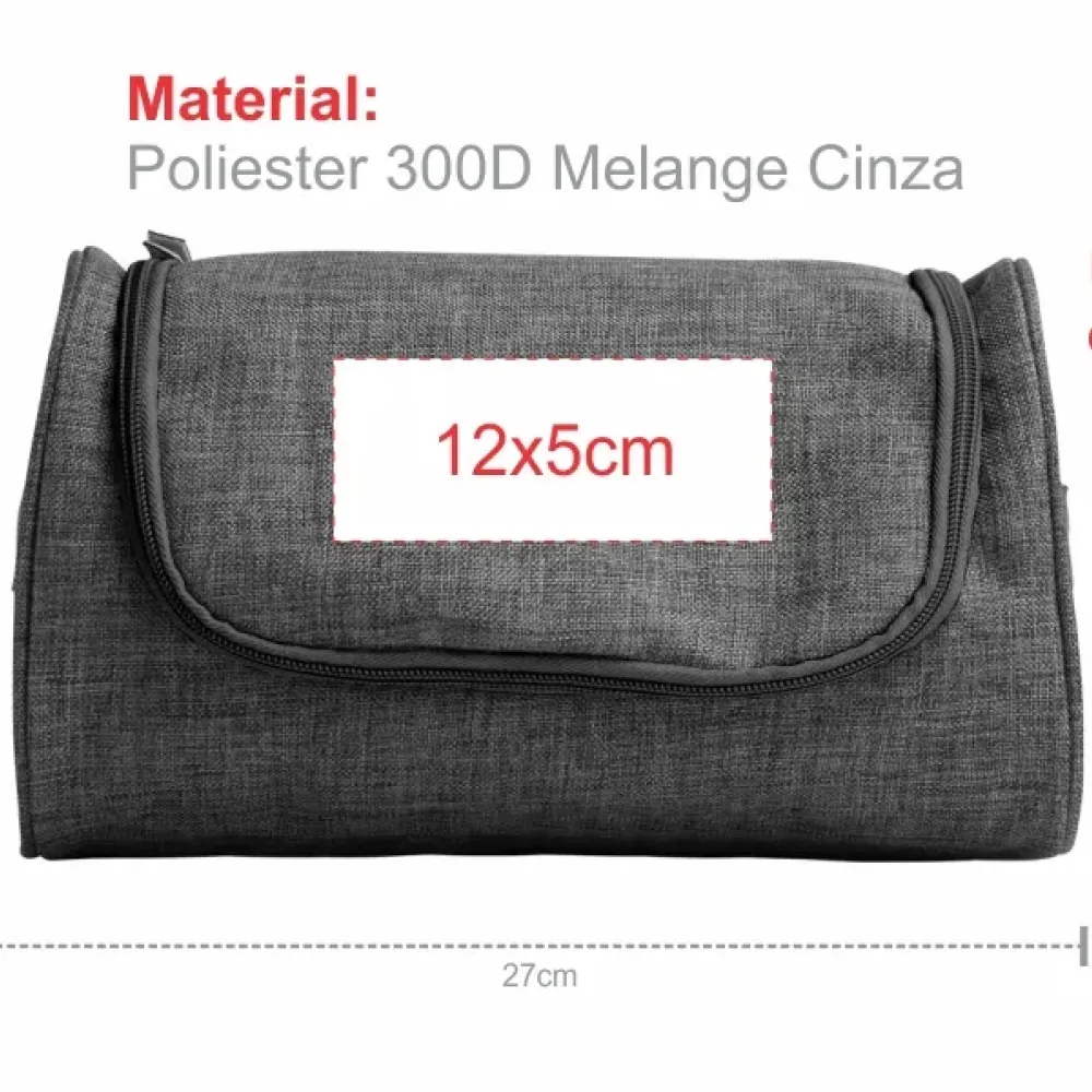 NECESSAIRE EM POLIESTER 300D COM GANCHO MELANGE CINZA