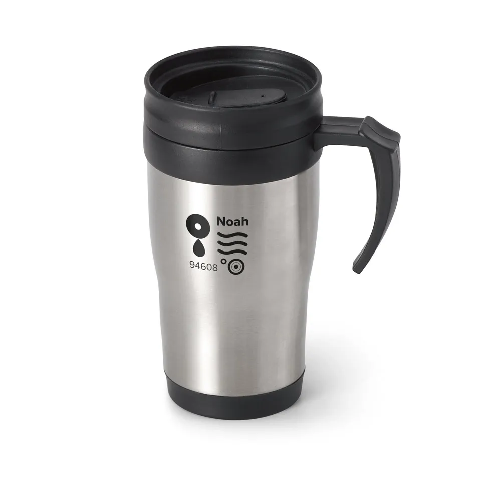 NOAH. Caneca de viagem térmica de aço inox e PP, de parede dupla isolada a ar 420 mL