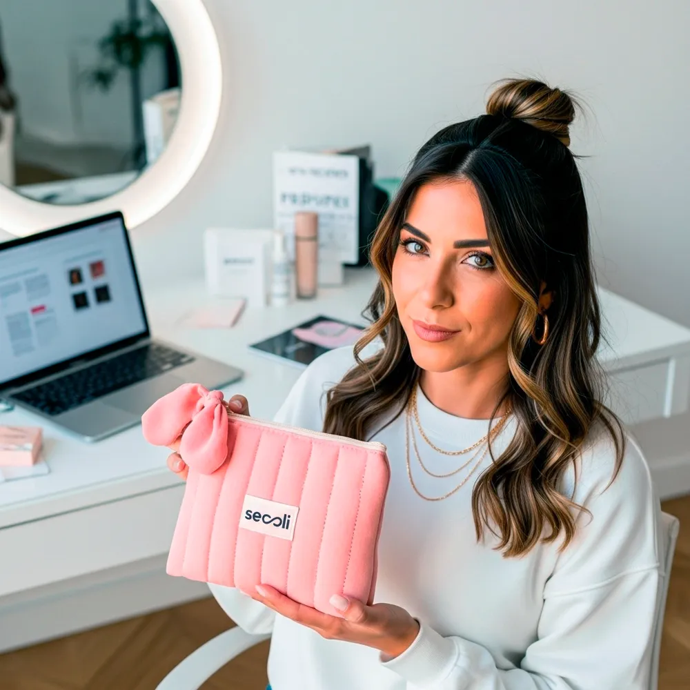Necessaire de lona matelada com etiqueta personalizada