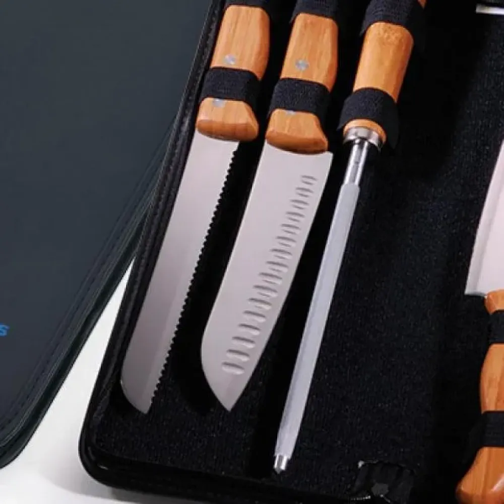 CONJ. DE FACAS BAMBU / MADEIRA / INOX COM ESTOJO FRANKFURT - 7 PÇS