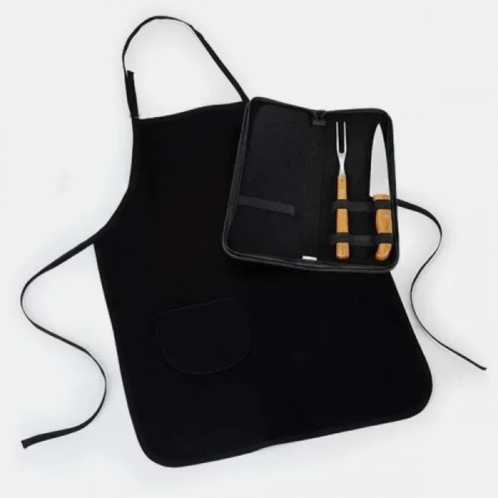 KIT GARFO, FACA  INOX/BAMBU COM ESTOJO E AVENTAL - 4 PÇS-PB-11113
