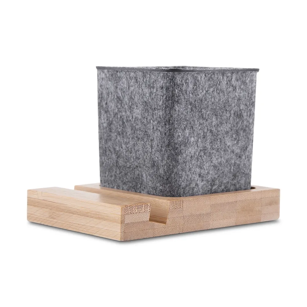 Porta objetos/smartphone em feltro e bambu