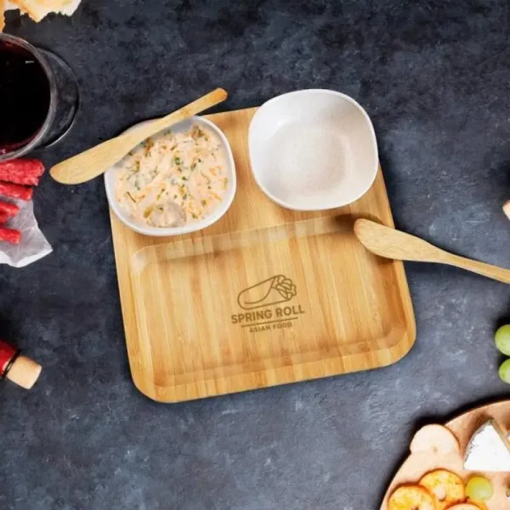 CONJ. PARA PETISCOS E PATÊS EM BAMBU/FIBRA DE BAMBU-5 PÇS