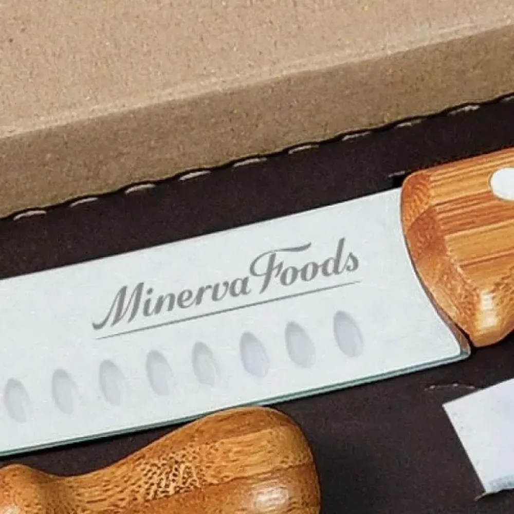 CONJ. PARA QUEIJO E FACA SANTOKU EM INOX / BAMBU / MADEIRA - 5 PÇS