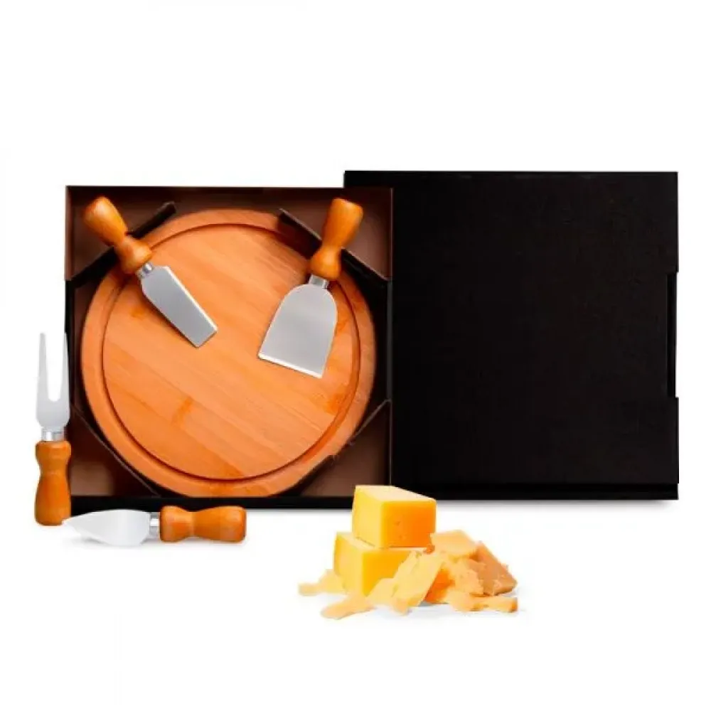 CONJ. PARA QUEIJO EM BAMBU / MADEIRA / INOX - 5 PÇS
