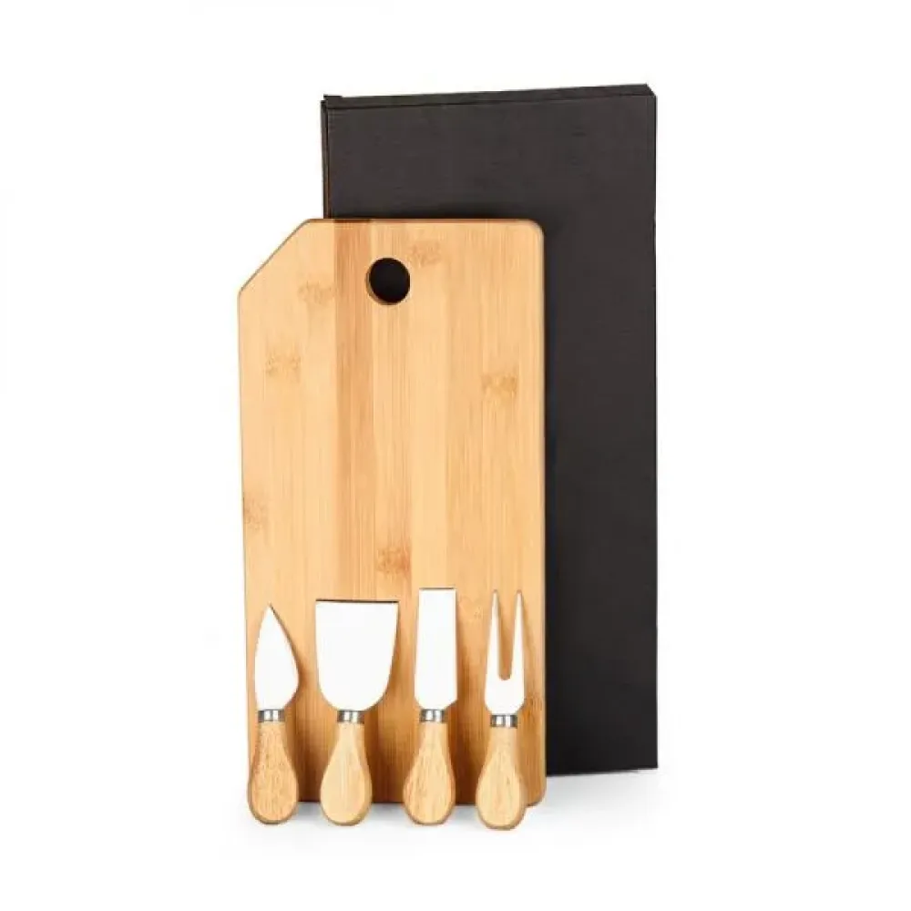 CONJ. PARA QUEIJO EM BAMBU / MADEIRA / INOX - 5 PÇS
