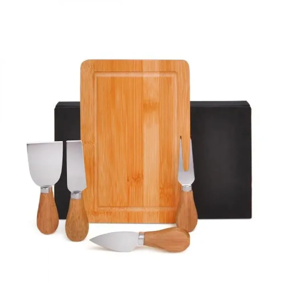 CONJUNTO PARA QUEIJO EM BAMBU/MADEIRA/INOX - 5 PÇS