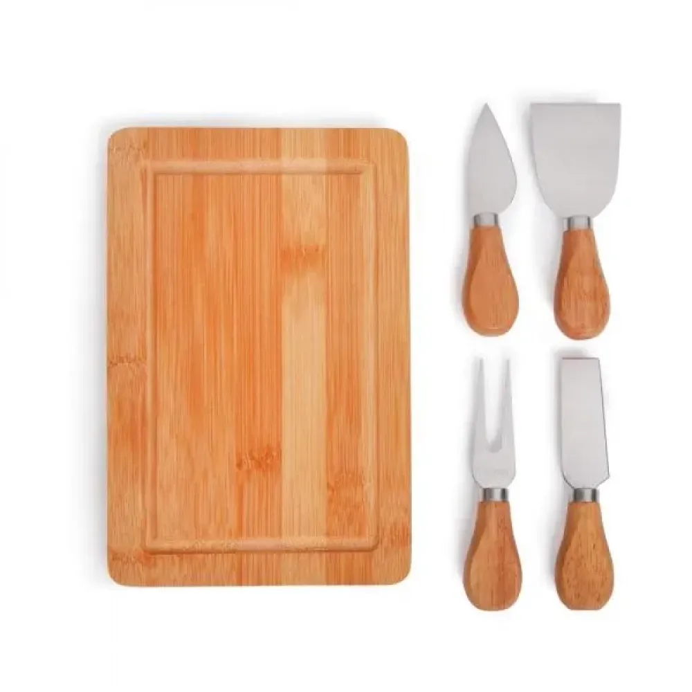 CONJUNTO PARA QUEIJO EM BAMBU/MADEIRA/INOX - 5 PÇS