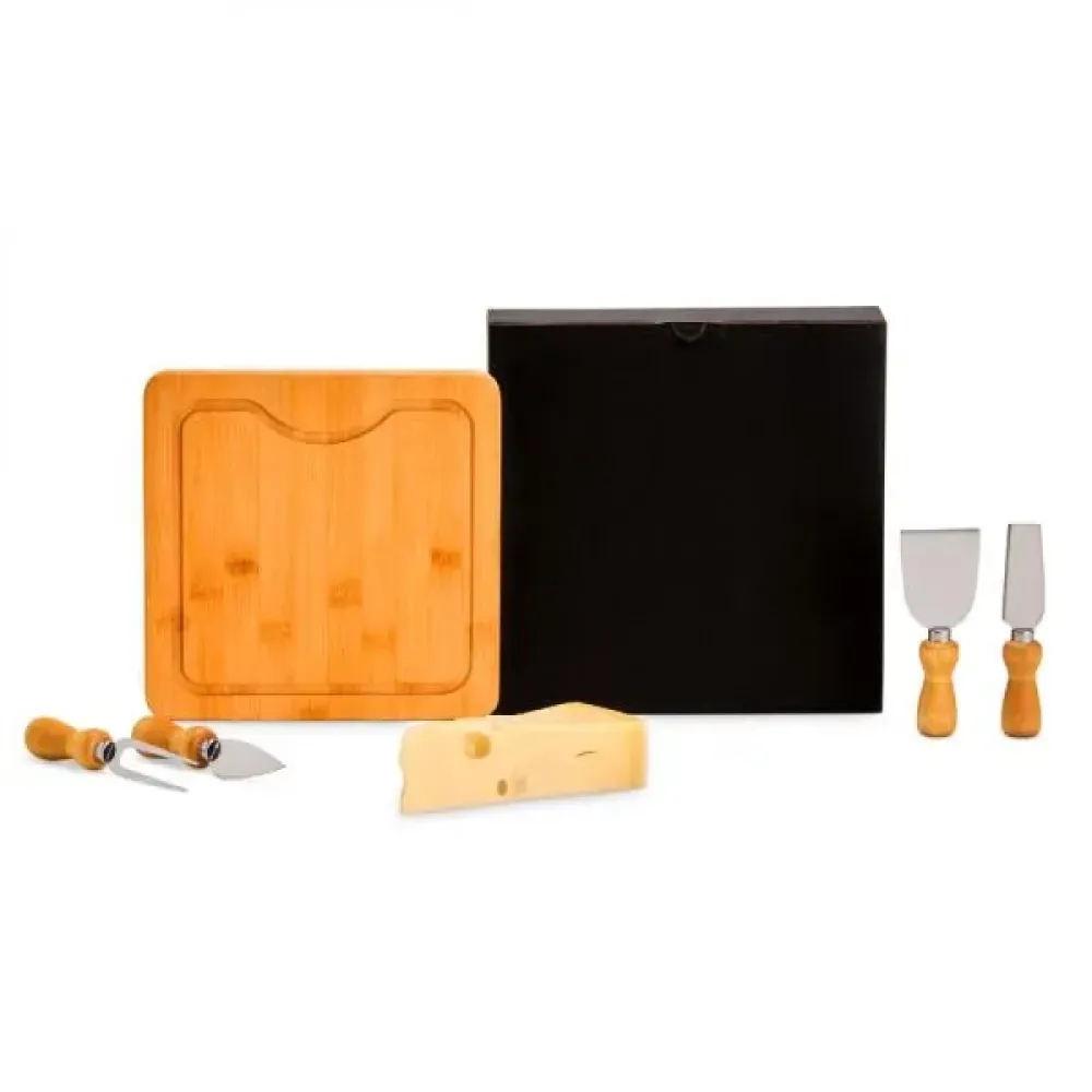 CONJ. PARA QUEIJO EM BAMBU / MADEIRA / INOX - 5 PÇS