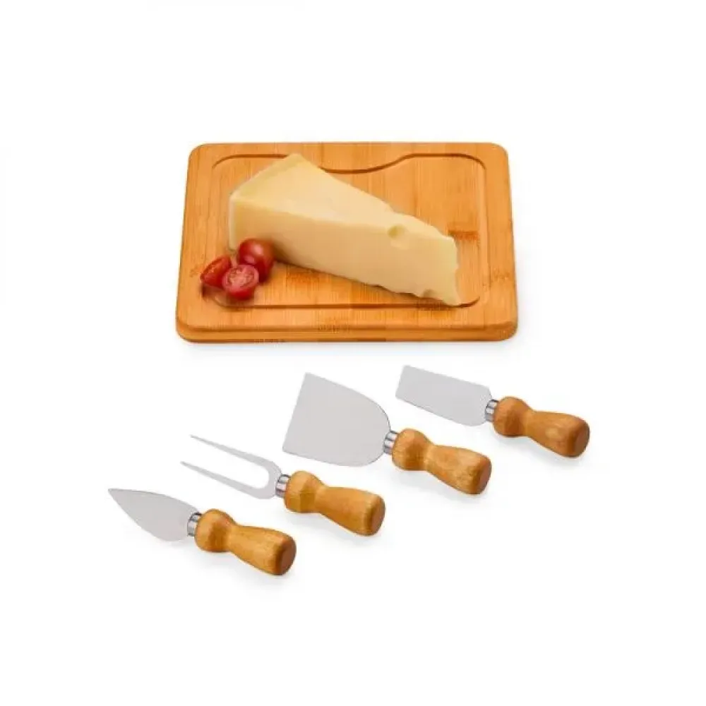 CONJ. PARA QUEIJO EM BAMBU / MADEIRA / INOX - 5 PÇS