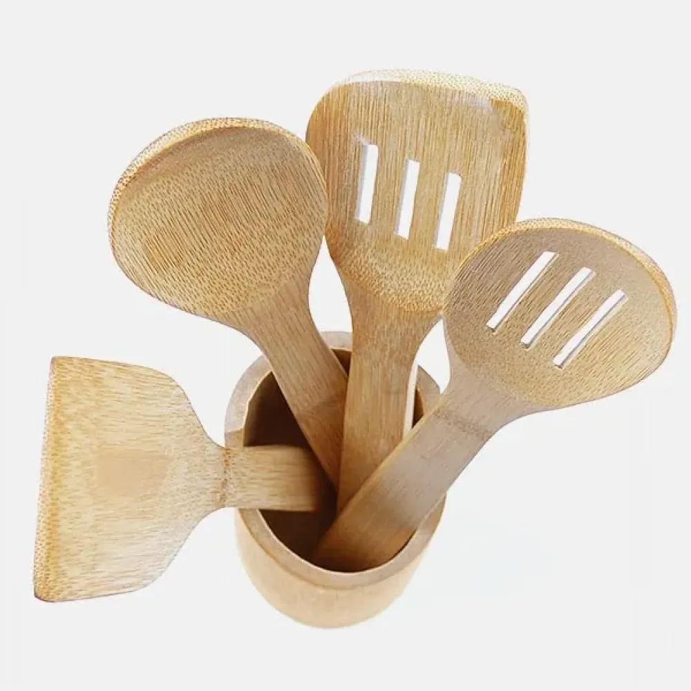 CONJUNTO DE UTENSÍLIOS EM BAMBU  - 5 PÇS