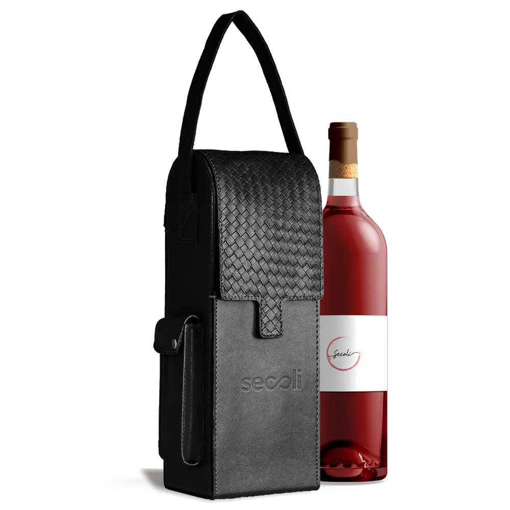 Porta-vinho personalizado com alça e fechamento frontal