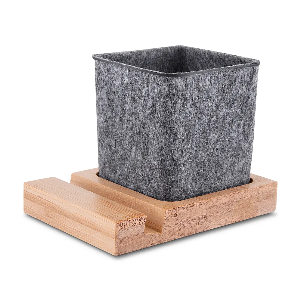 Porta objetos/smartphone em feltro e bambu