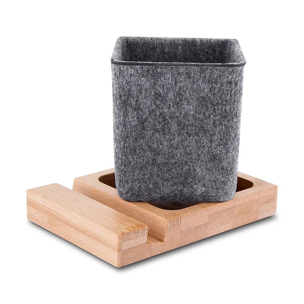 Porta objetos/smartphone em feltro e bambu