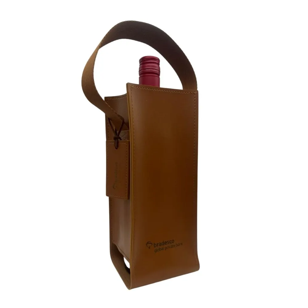 Porta-vinho em couro sintético personalização baixo relevo-PTV2