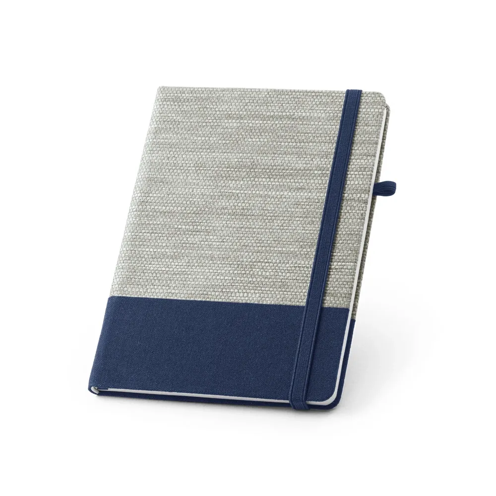 ROUSSEAU. Caderno A5 em palha e algodão canvas com folhas pautadas AZUL-93268-AZU