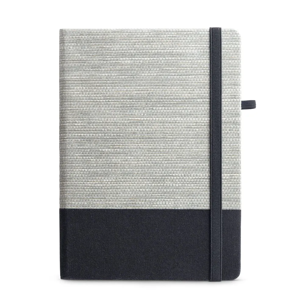 ROUSSEAU. Caderno A5 em palha e algodão canvas com folhas pautadas PRETO-93268-PRE