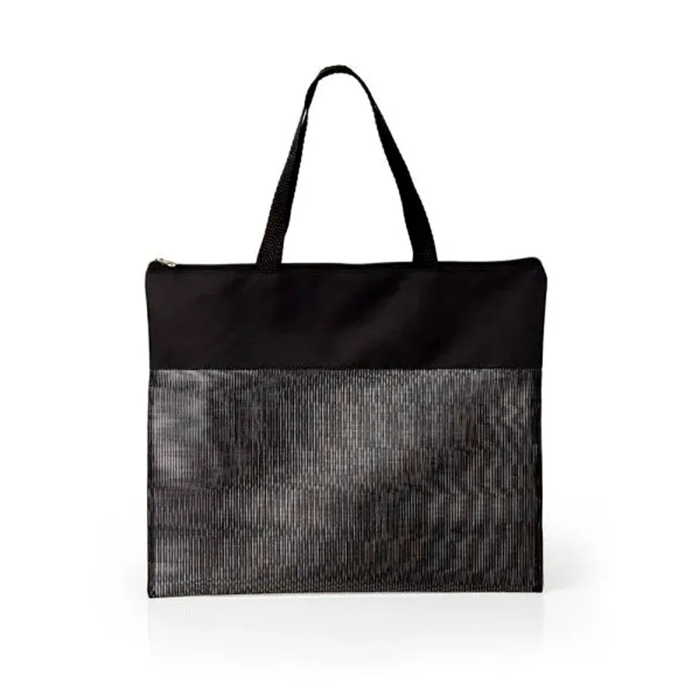 SACOLA DE MÃO EM NYLON 600 E TELA SANET - PRETA