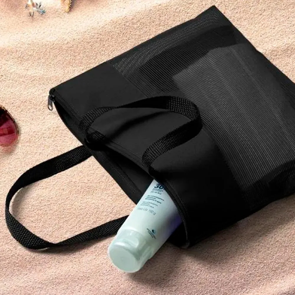 SACOLA DE MÃO EM NYLON 600 E TELA SANET - PRETA