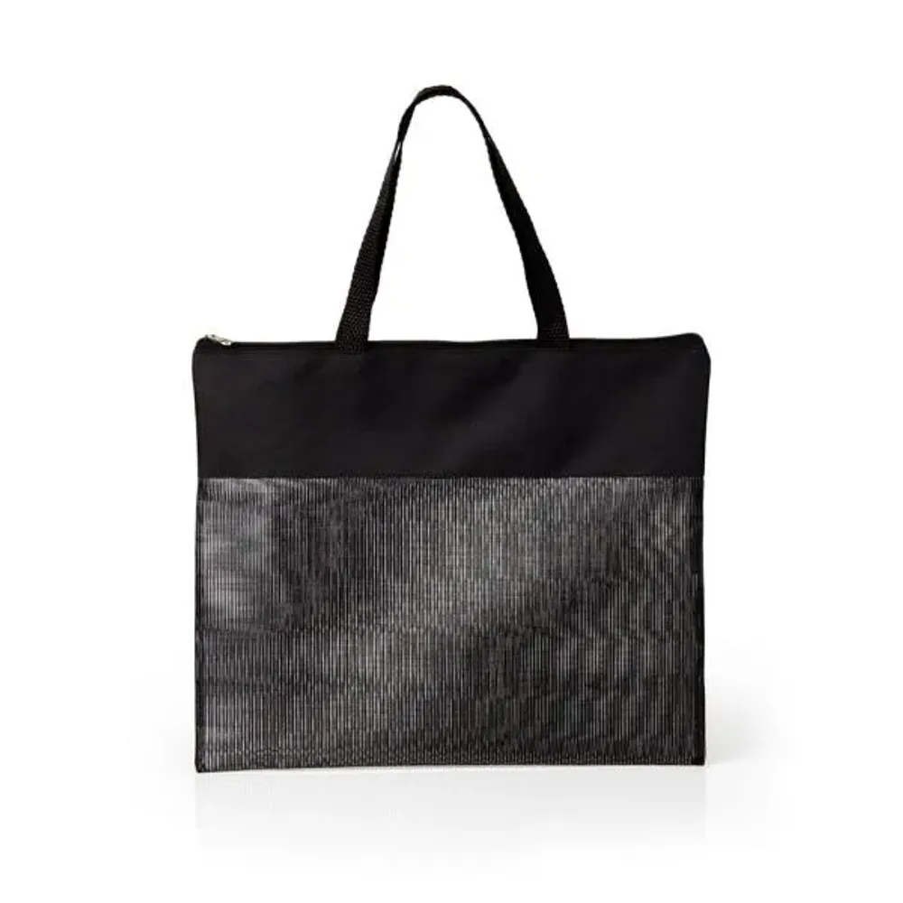 SACOLA DE MÃO EM NYLON 600 E TELA SANET - PRETA