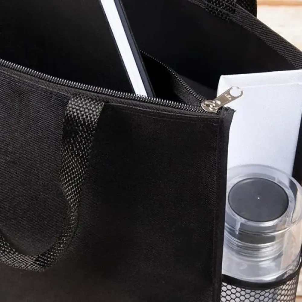 SACOLA DE MÃO EM NYLON 600 - PRETA/BRANCA