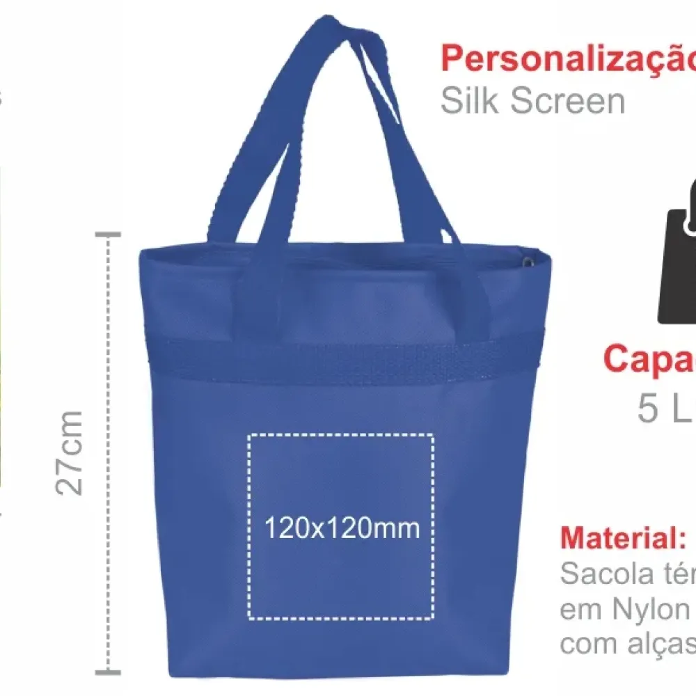 SACOLA TÉRMICA EM NYLON 600 - AZUL - 5L - 20,5X8X27CM
