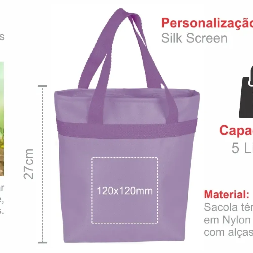 SACOLA TÉRMICA EM NYLON 600 - ROXO - 5L - 20,5X8X27CM