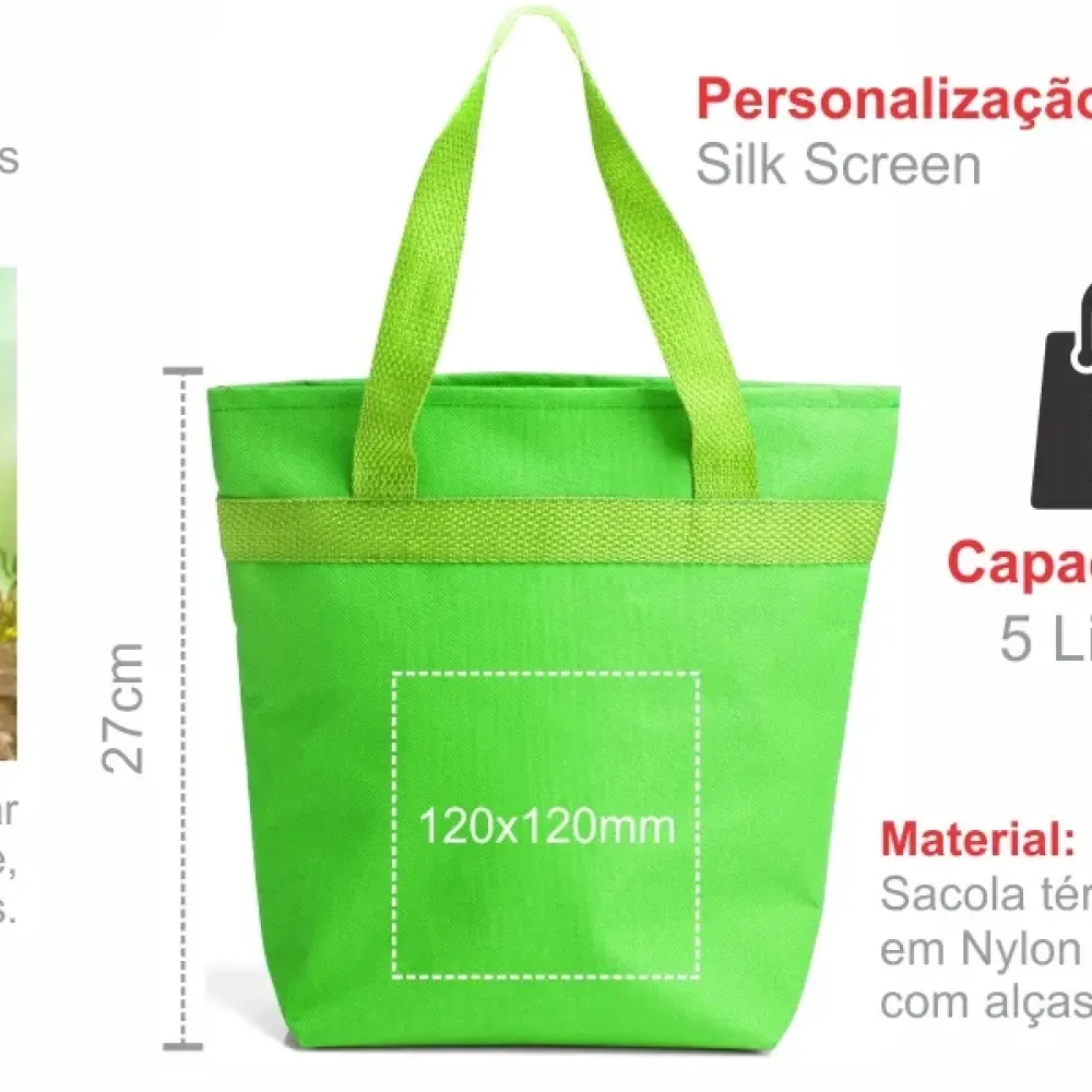 SACOLA TÉRMICA EM NYLON 600 - VERDE - 5L - 20,5X8X27CM