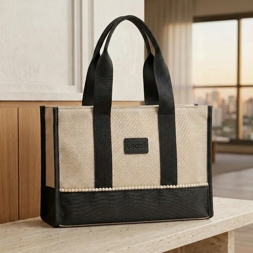Sacola Tote Bag em Lona Bicolor