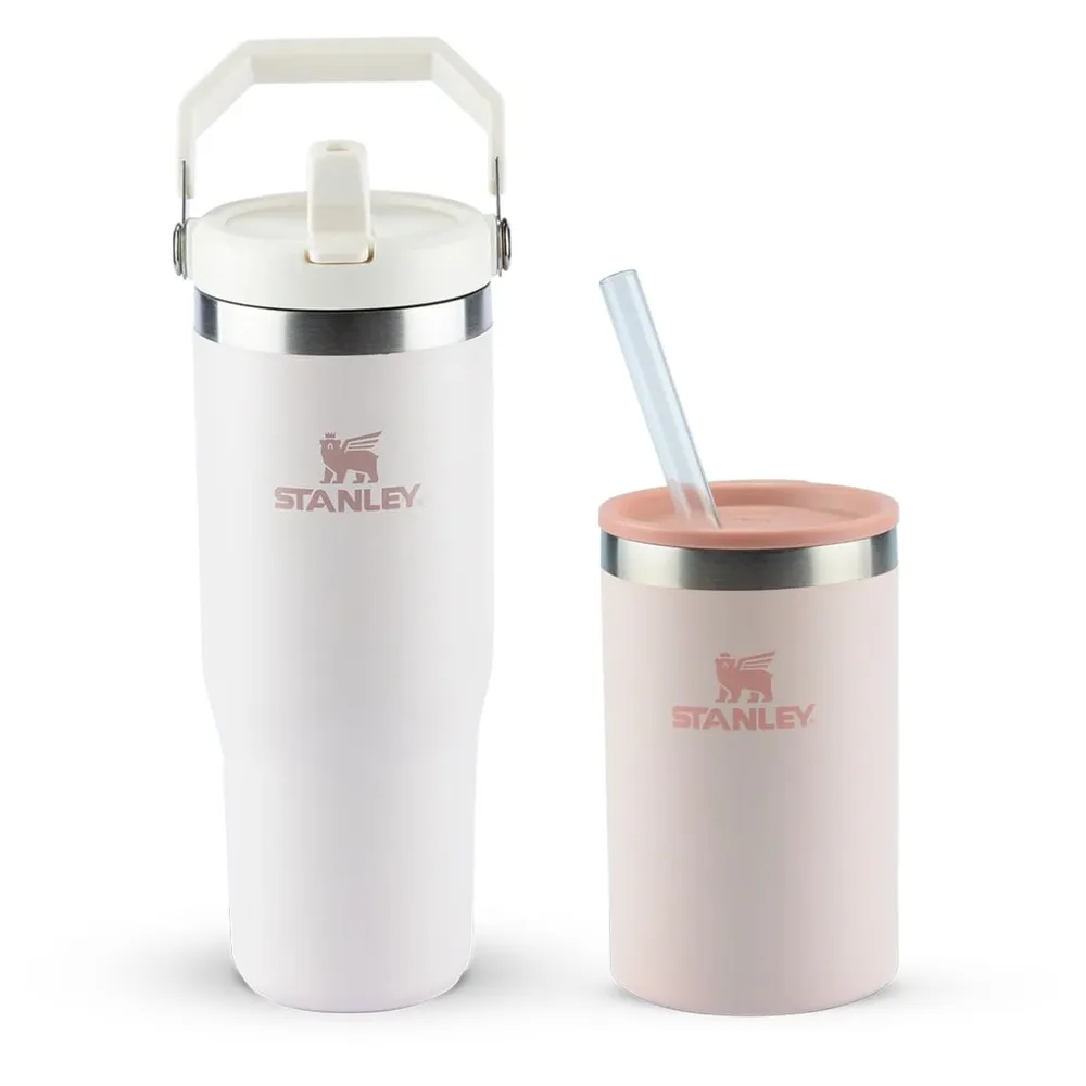 Tumbler Térmico Flip Straw Rose Quartz | 887ML e Can Cooler com canudo Rose Quartz | 296ML-ST-TFSCC