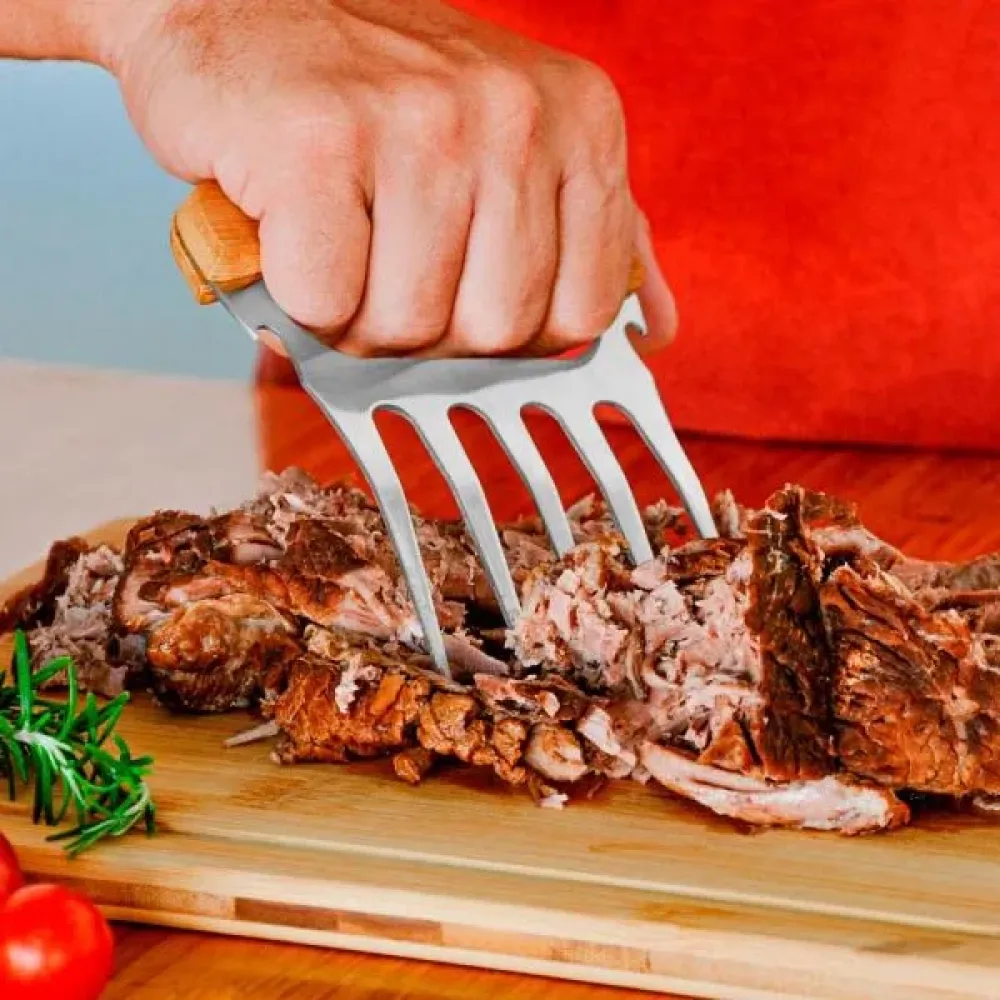 GARFO COM 5 DENTES EM MADEIRA - INOX - 11,5X14,5CM